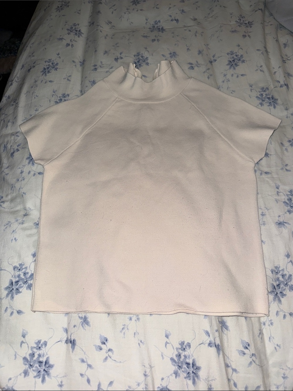 Zara Light Cream Short-Sleeve Mock Neck Tee